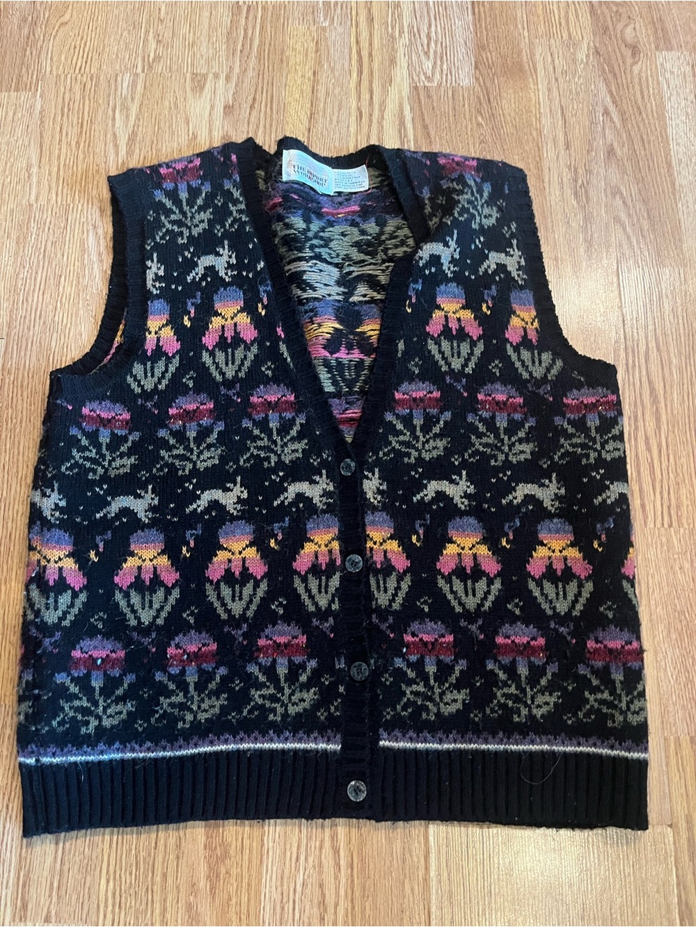 Black Floral Knit Button-Up Vest - womens Jackets & Coats